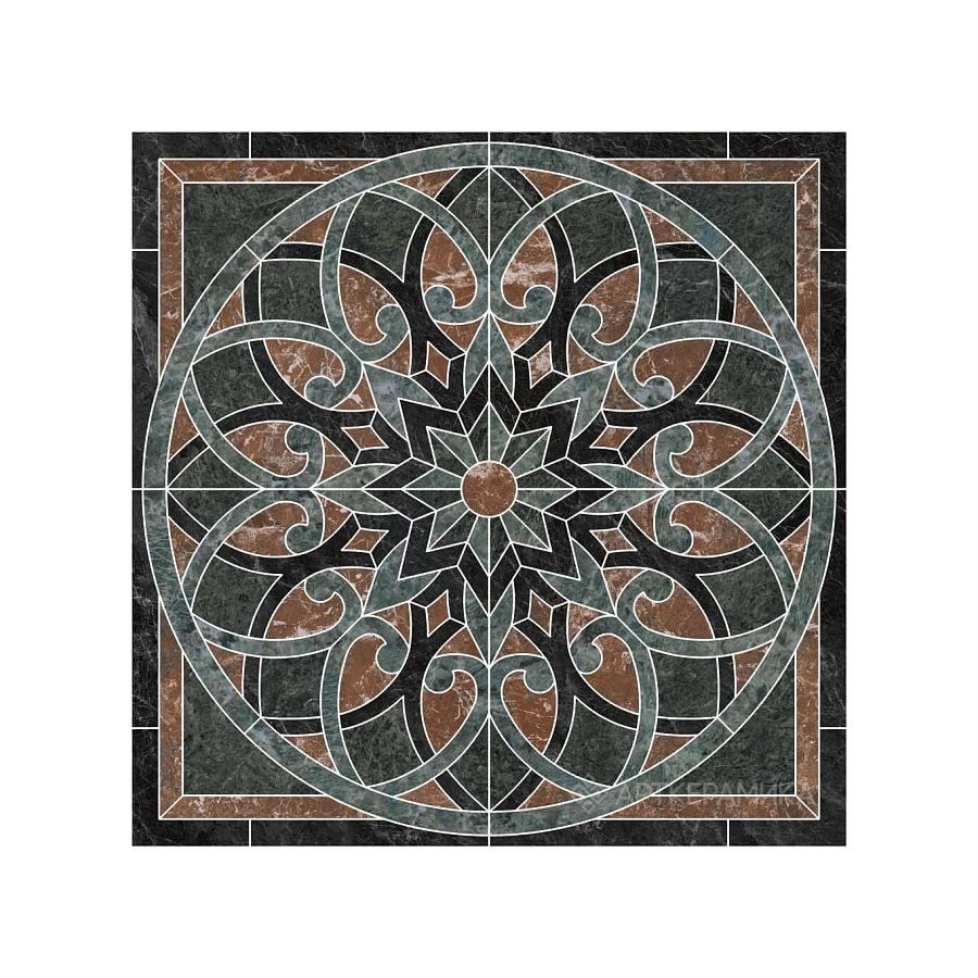 Керамогранит Kerama Marazzi Риальто Декор полуглянцевый зеленый ID110 119,5x119,5 см