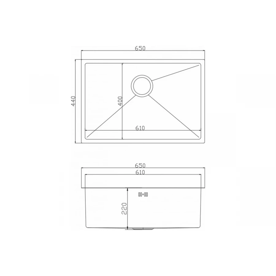 Мойка MixLine PRO подстольный монтаж вып 3 1/2 22 см с сифоном сатин 548572 65х44 см