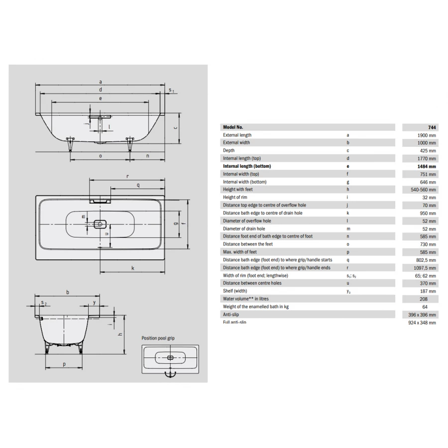 Ванна стальная Kaldewei Asymmetric Duo alpine white без ножек 274400010001 190х100 см