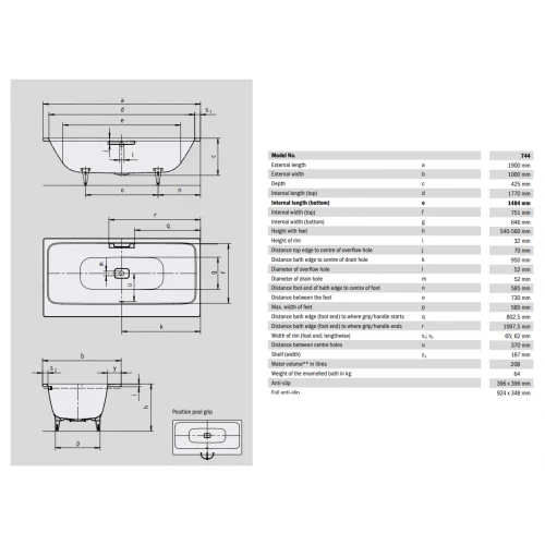 Ванна стальная Kaldewei Asymmetric Duo alpine white без ножек 274400010001 190х100 см