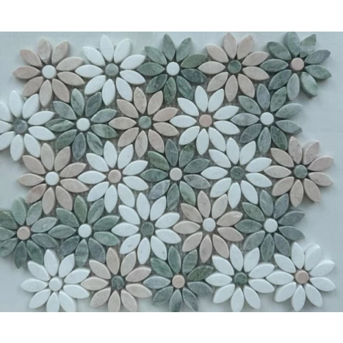 Мозаика Pixel mosaic Мрамор Thite Jet Green Pink Rose матовая многоцветная PIX 351 32,5х29 см