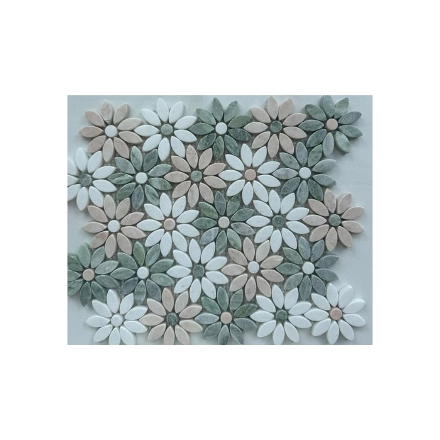 Мозаика Pixel mosaic Мрамор Thite Jet Green Pink Rose матовая многоцветная PIX 351 32,5х29 см