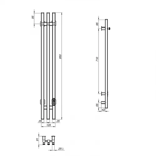 Полотенцесушитель электрический Aringa Токио AR03060BL 95х12,5 см