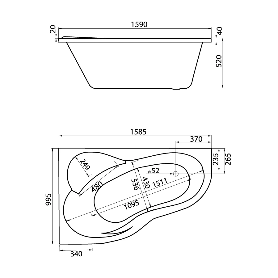 Ванна акриловая Santek Ибица левосторонняя белая 1.WH11.2.036 160х100 см