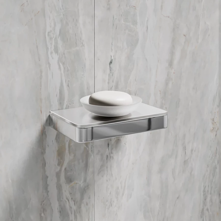 Мыльница Lemark Glass Line с держателем хром белое стекло 9741037