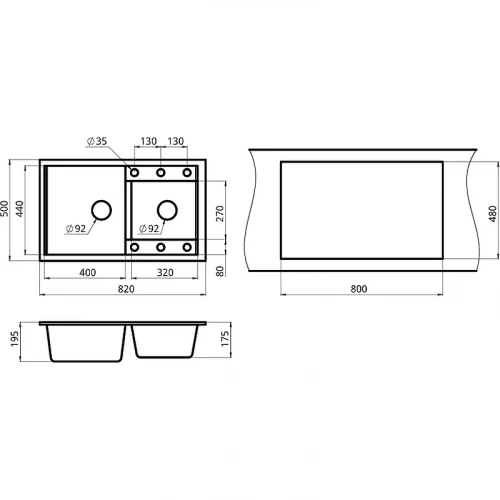 Кухонная мойка Granula 8201, ШВАРЦ 82х50 см