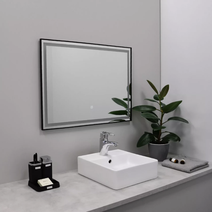 Зеркало Fixsen led с подсветкой прямоугольное черное FX-2100B 100х80 см