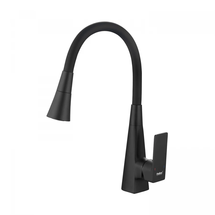 Смеситель Haiba для кухни с гибким изливом и режимом душ черный HB73823-7