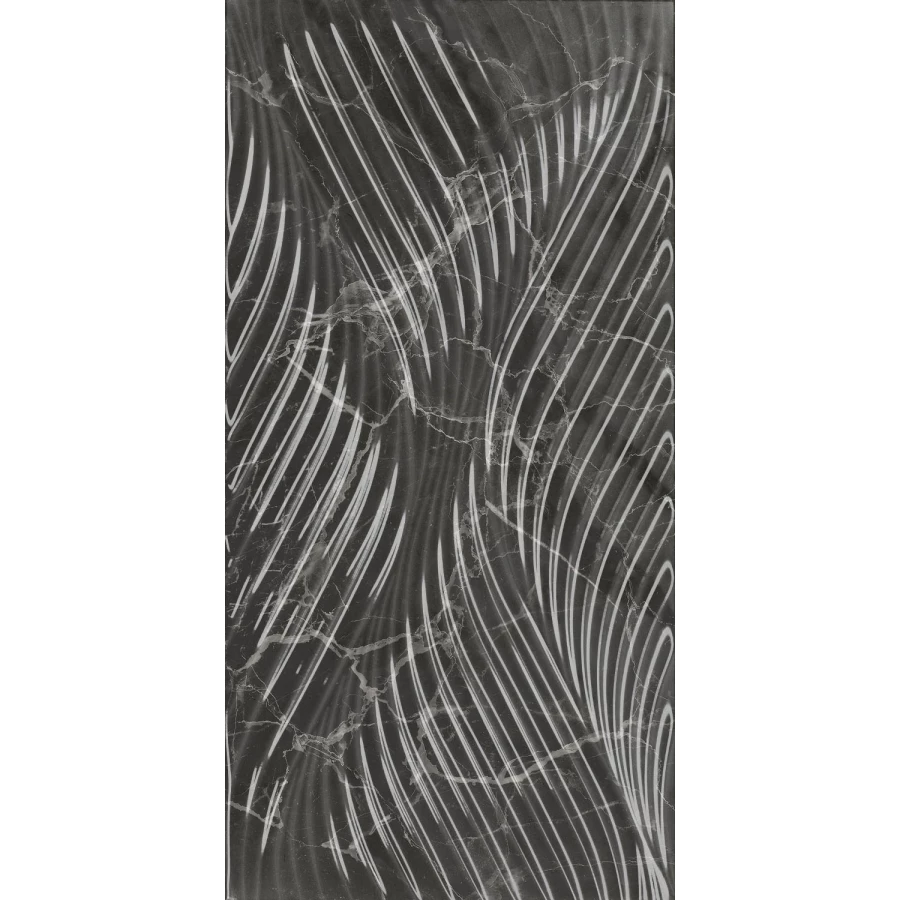 Плитка настенная Kerama Marazzi Коррер структура обрезная глянцевая чёрная 11282R 60x30 см
