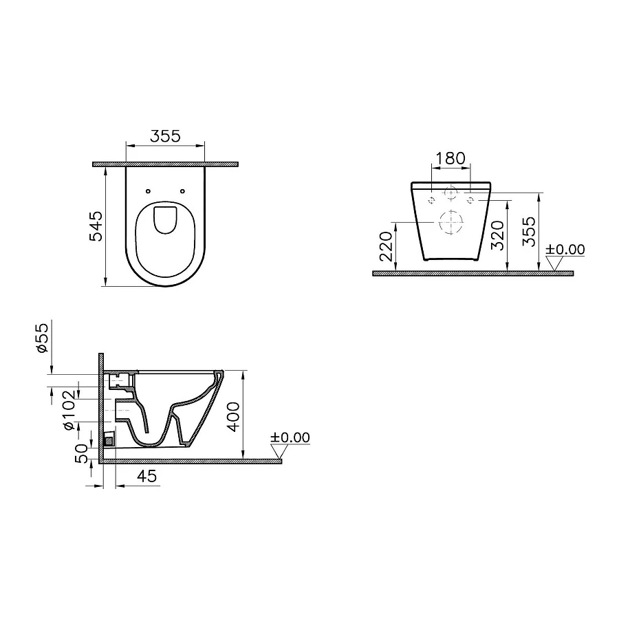 Комплект Vitra Integra Round унитаз подвесной безободковый с тонким сиденьем МЛ инсталляция панель смыва глянец хром 9856B003-7205
