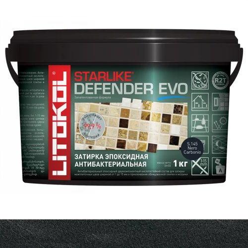 Затирка Litokol Starlike Defender EVO антибактериальная эпоксидная S.145 Nero Carbonio L0485620002 1 кг