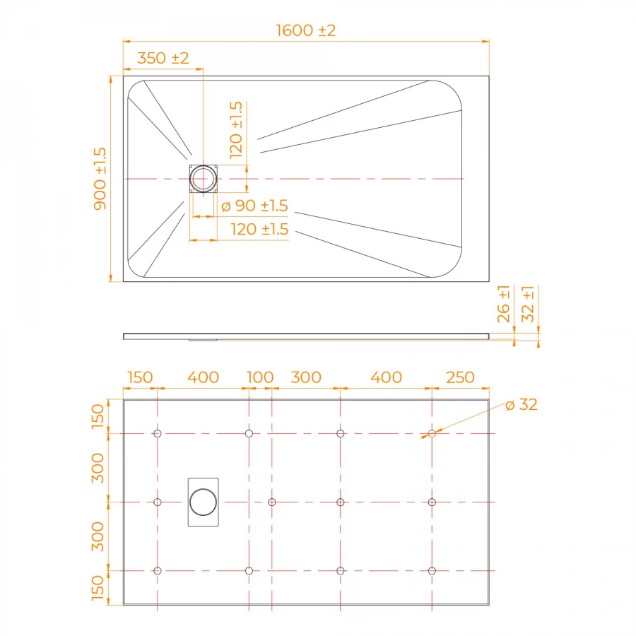 Душевой поддон прямоугольный RGW TSS-W Белый 553502916-01 160х90 см