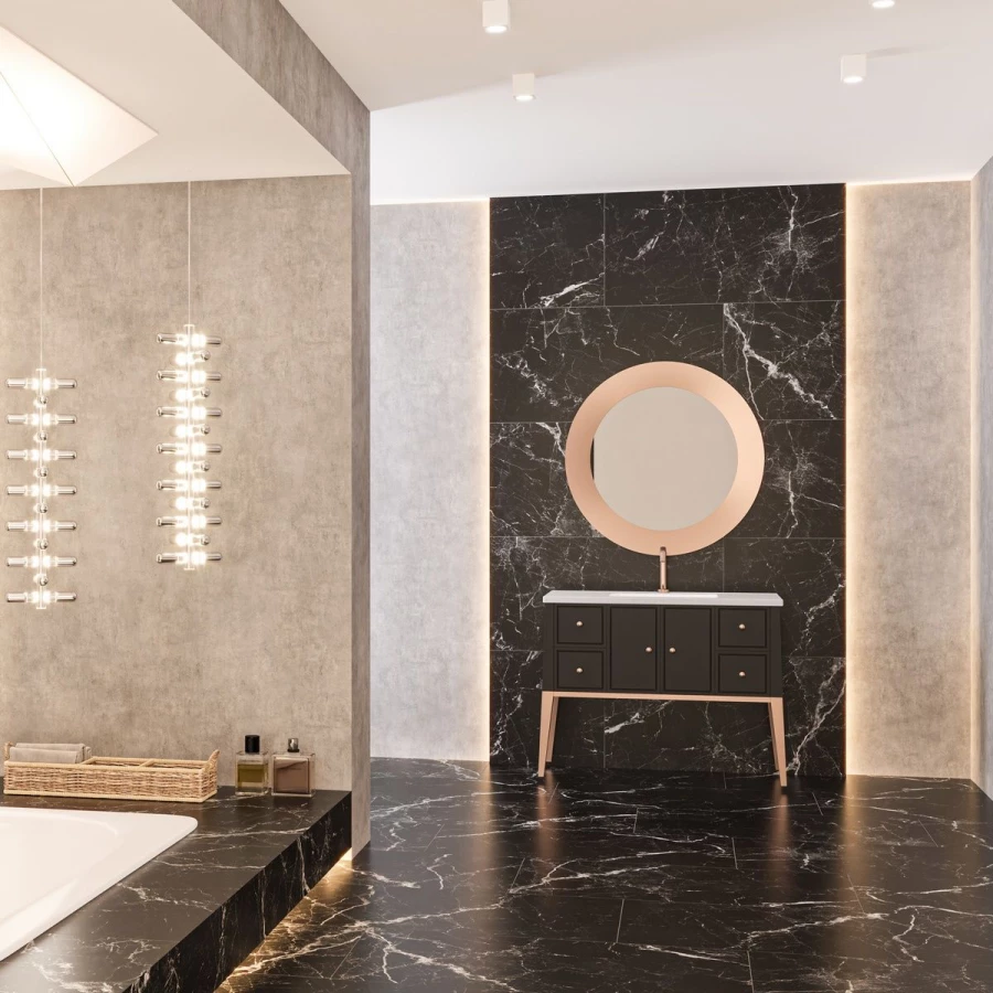 Керамогранит Neodom Marble Nero Creta Polished глянцевый черный CV20202 120x60 см