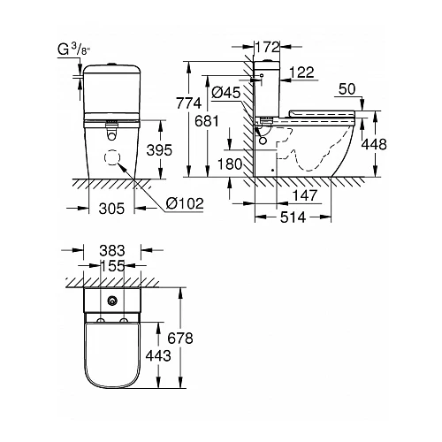 Унитаз-компакт Grohe Euro Ceramic с крышкой-сиденьем микролифт, альпин-белый 39462000