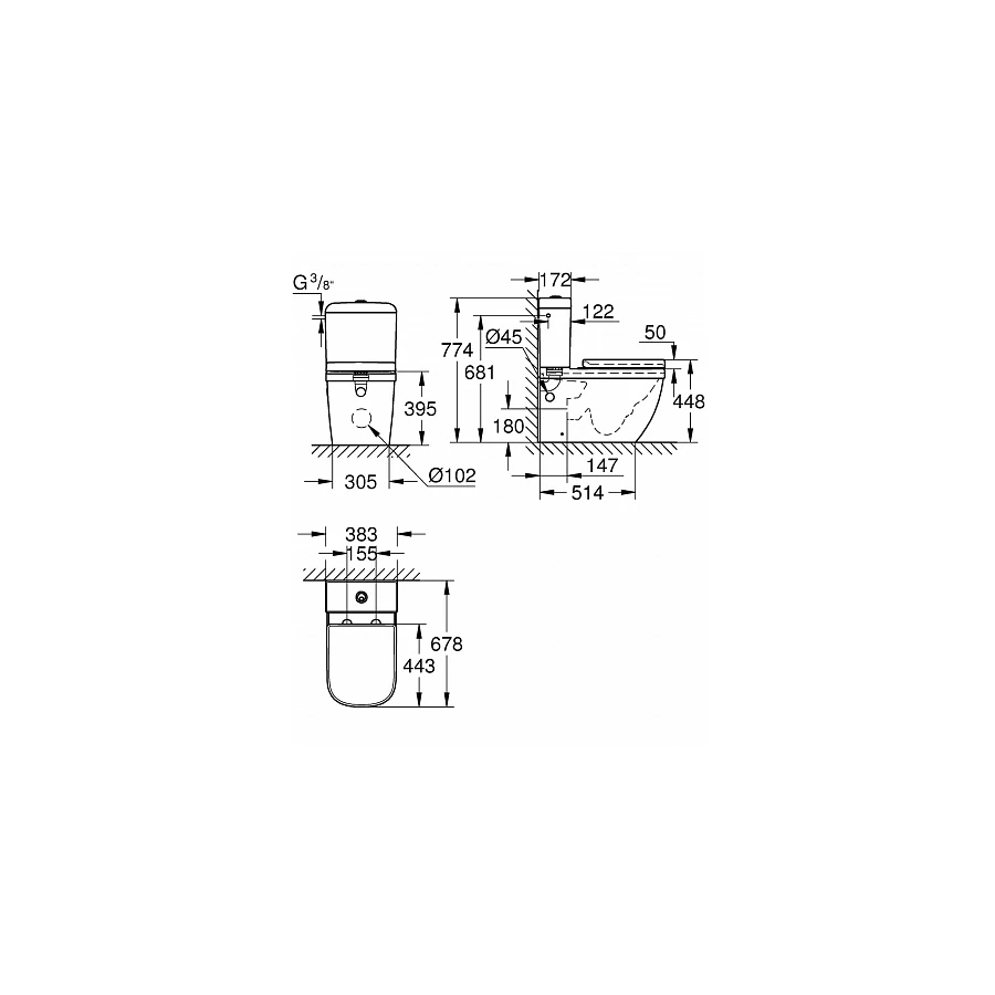 Унитаз-компакт Grohe Euro Ceramic с крышкой-сиденьем микролифт, альпин-белый 39462000