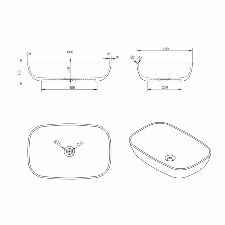 Раковина накладная Abber Stein белая матовая AS2620 60 см