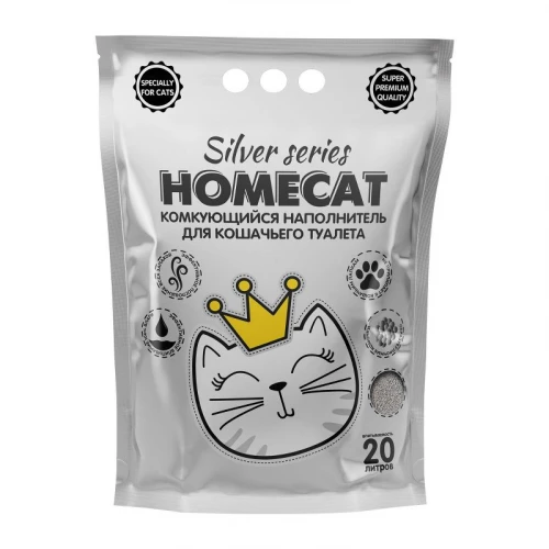 Комкующийся наполнитель премиум для кошачьих туалетов Homecat silver series 2220043 20 л 5 кг