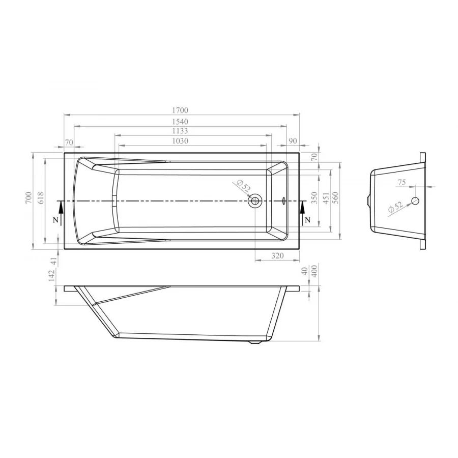 Акриловая ванна Lavinia Boho One S1-37010070 универсальная (комплект 2 в 1) 170x70 см