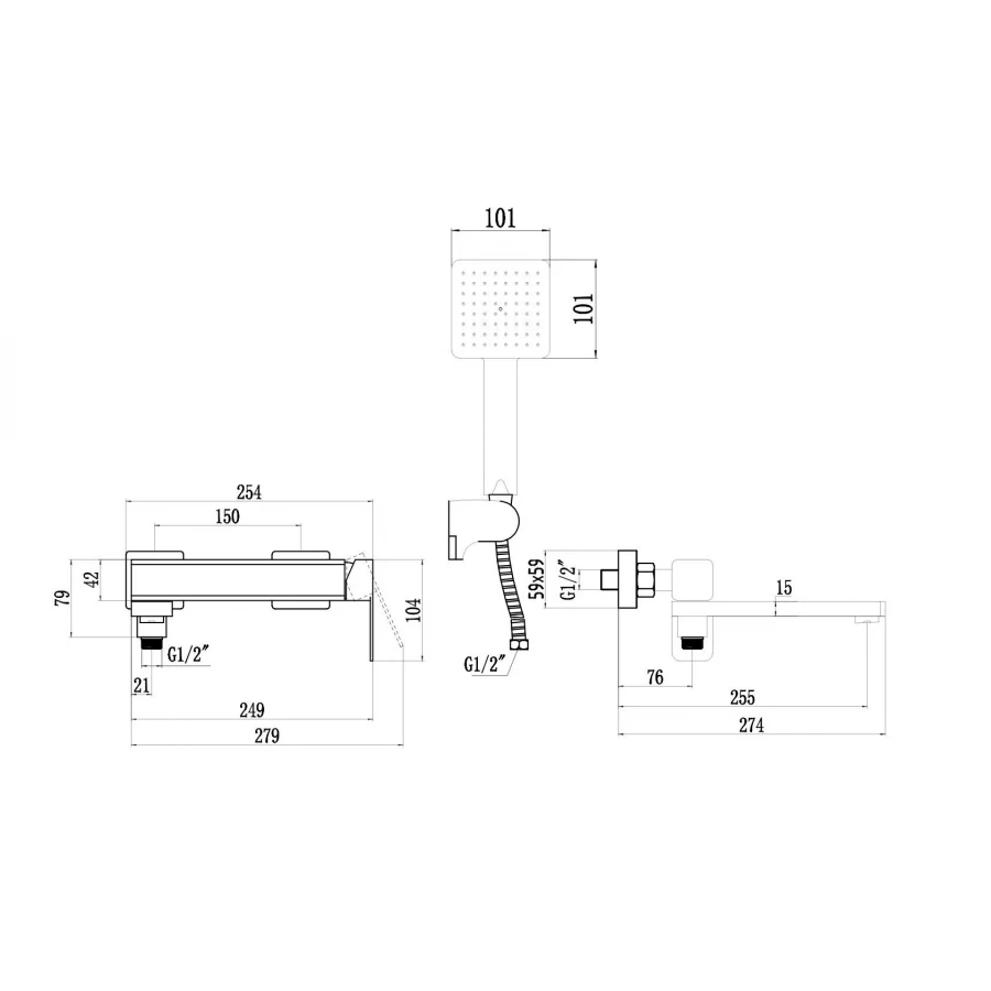 Смеситель Fmark для ванны и душа черный FS8724-22H