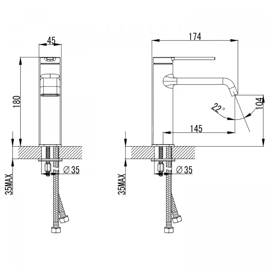 Смеситель для раковины Azario Vincente керамический картридж без донного клапана черный AZ-VPV168326PA