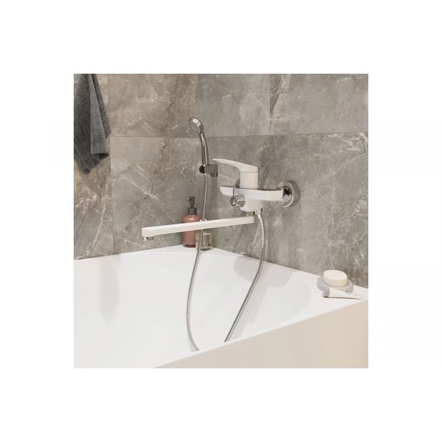 Смеситель для ванны и раковины MixLine ML41-02 Swan White белый хром 553910