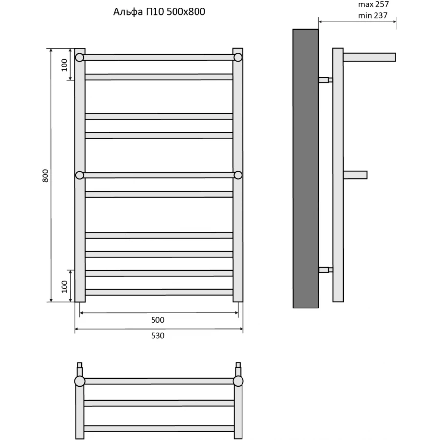 Полотенцесушитель водяной Aquatek Альфа П10 AQ RRP1080BL 50х80 см