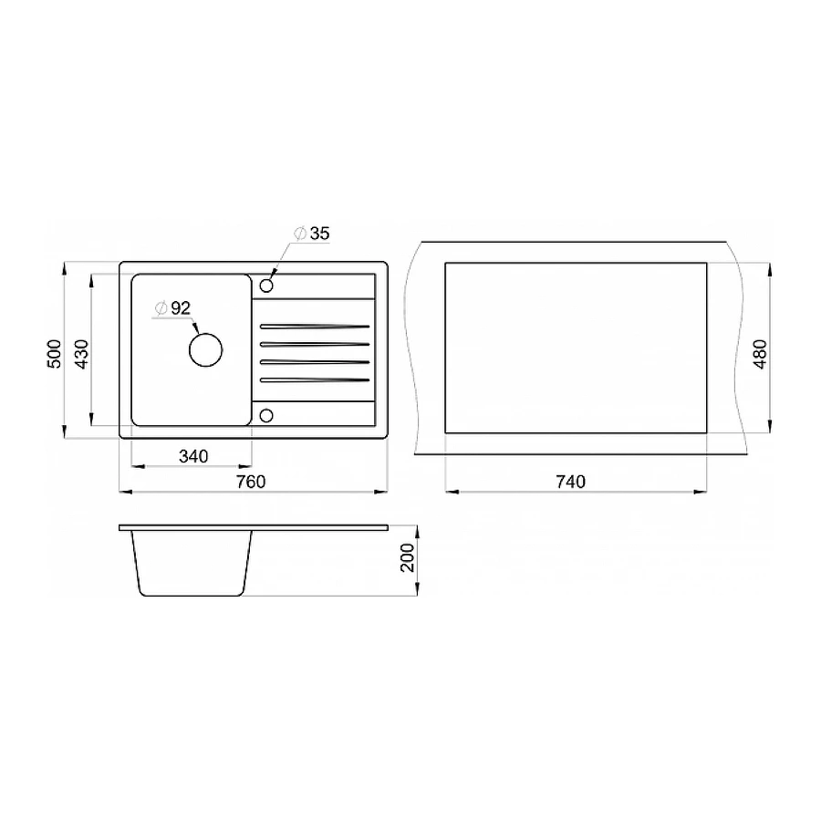 Кухонная мойка Granula Standart 7602 графит 76х50 см
