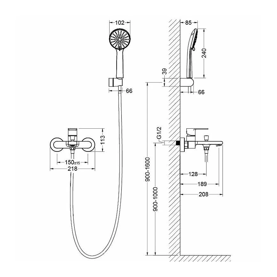 Смеситель Aquatek Лира для ванны с душевым набором хром AQ1449CR