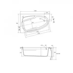 Ванна асимметричная Cersanit Joanna левая 63334 140x90 см