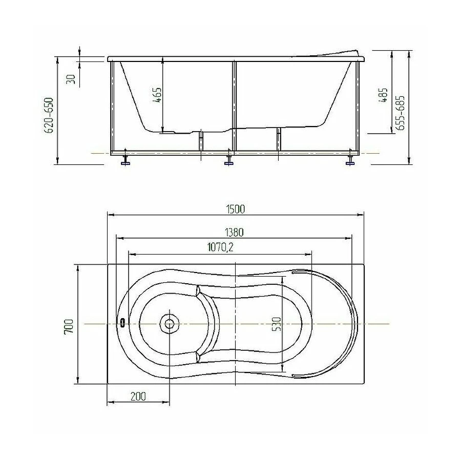 Акриловая ванна Aquatek Афродита без гидромассажа с фронтальным экраном слив слева AFR150-0000026 150х70 см