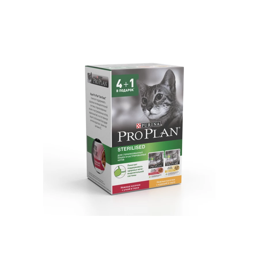 Влажный корм для стерилизованных кошек ProPlan Sterilised с курицей и уткой промонабор 4+1 85 г