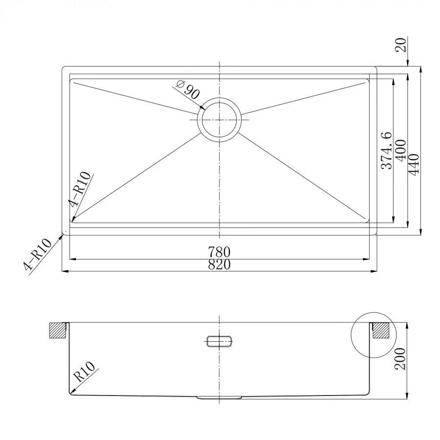 Кухонная мойка Lemark Tabaga 820 прямоугольная из нержавеющей стали с аксессуарами в комплекте черный 9932136