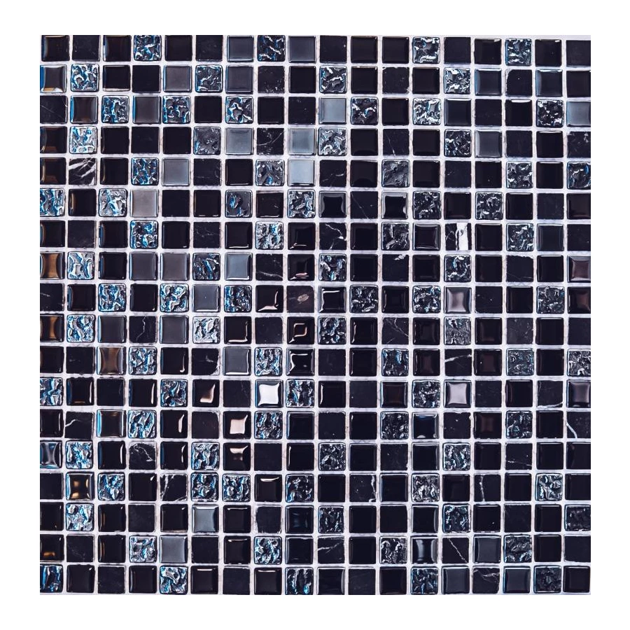 Мозаика Bonaparte Стеклянная с камнем Tesla 15х15 глянцевая черная 30х30 см