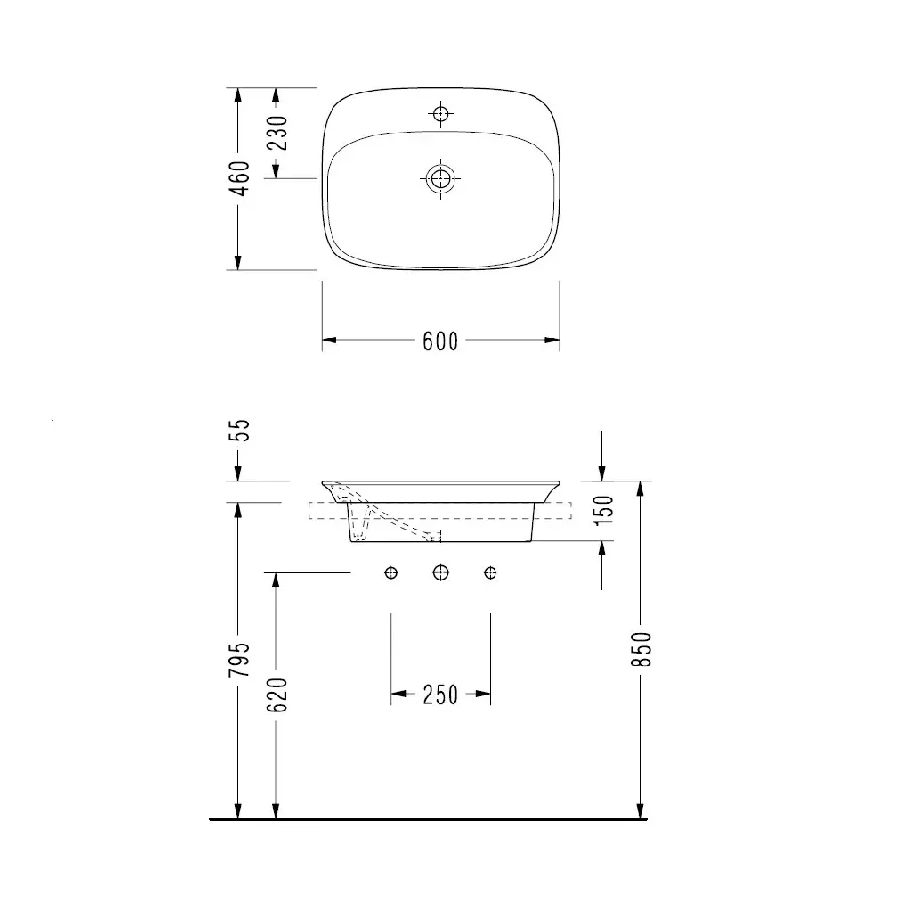 Раковина Serel Hera для установки в столешницу с отверстием под смеситель HR30TXS110H 60x46 см