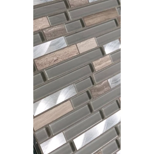 Мозаика Orro Mosaic Гласстоне Электро 142х15 98х15 48х15 глянцевая серая 30,4х29,8 см