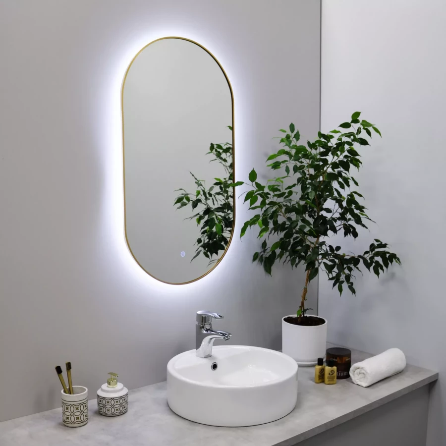 Зеркало Fixsen led с подсветкой овальное золото сатин FX-3080G 40х80 см
