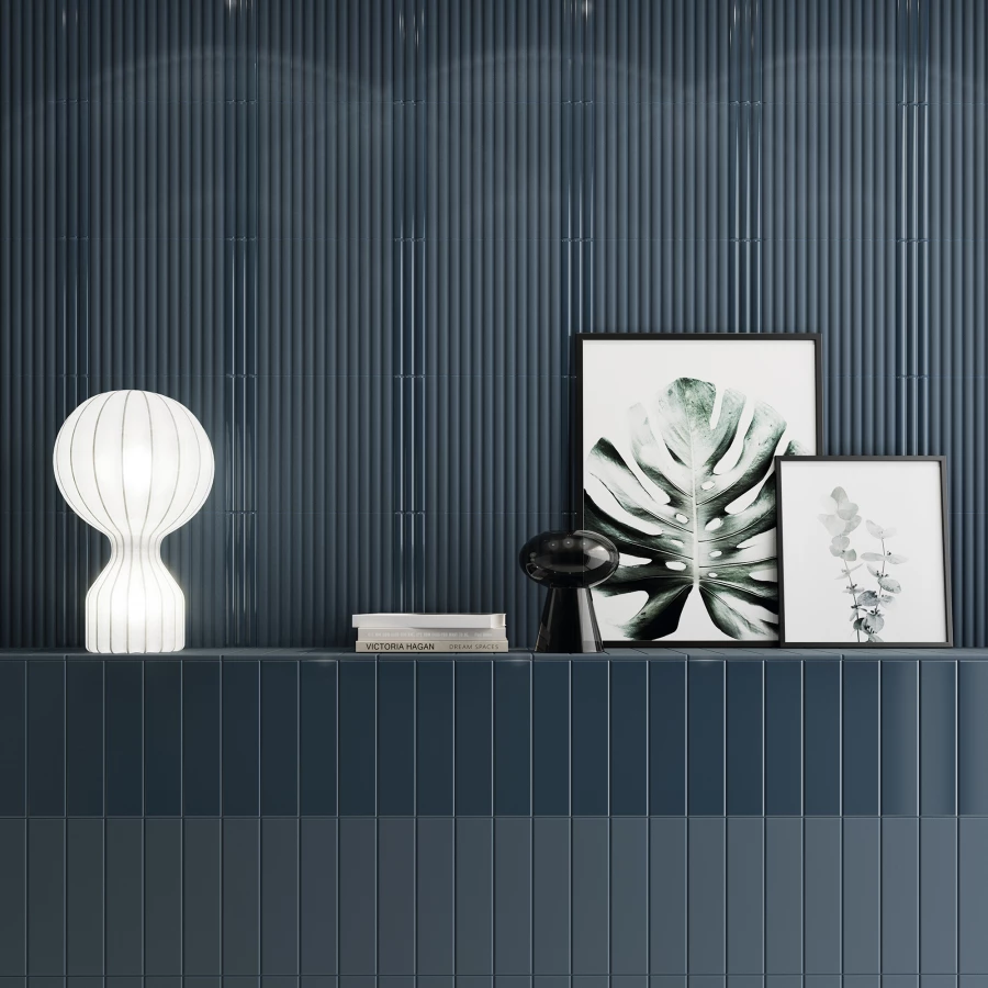 Плитка настенная DNA Match Curved Midnight Blue Gloss 130866 глянцевая синяя 25х6,25 см