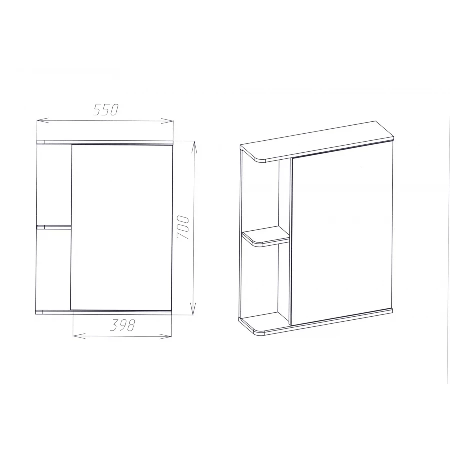 Зеркальный шкаф Viant Париж 55 правый без света VPAR55-ZSHR 16х55х70 см