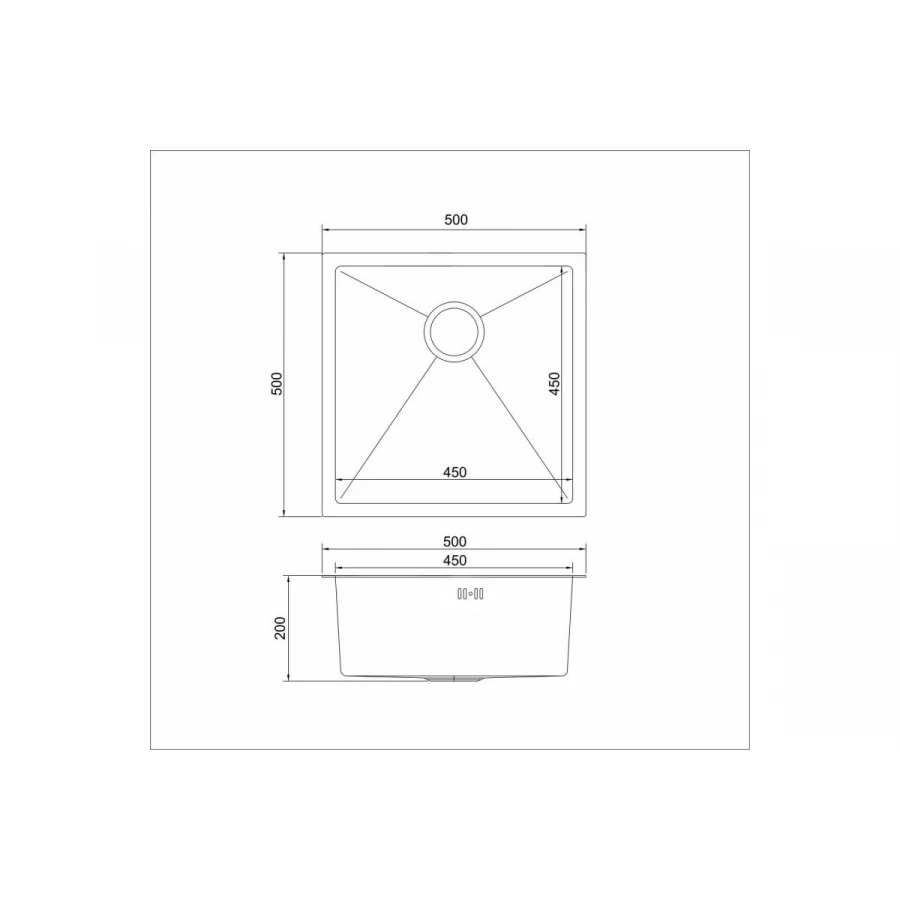 Мойка MixLine PRO подстольный монтаж вып 3 1/2 20 см с сифоном сатин 547227 50х50 см