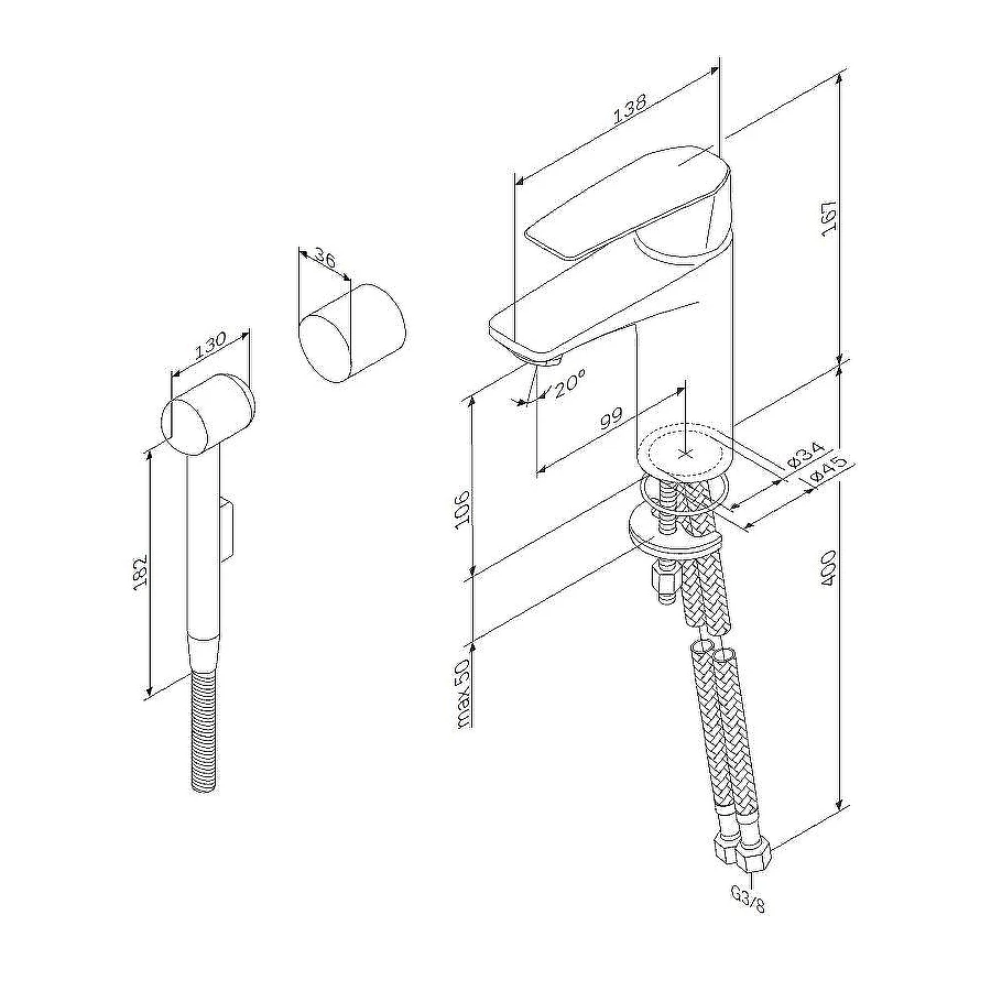 Смеситель для раковины Am Pm Gem с гигиеническим душем F90A03000