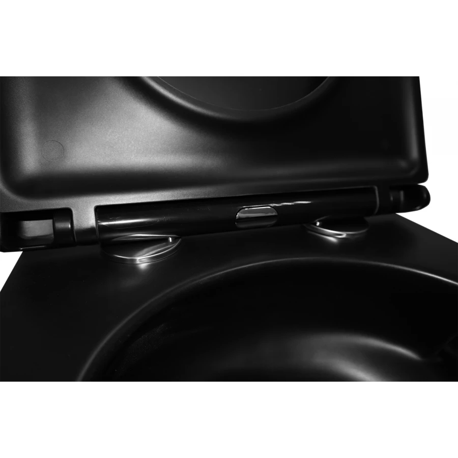 Унитаз подвесной Azario Teramo квадратный безободковый с системой антивсплеск торнадо сиденье микролифт черный матовый AZ-0052-UQ1MB 49х34.5х35.5 см