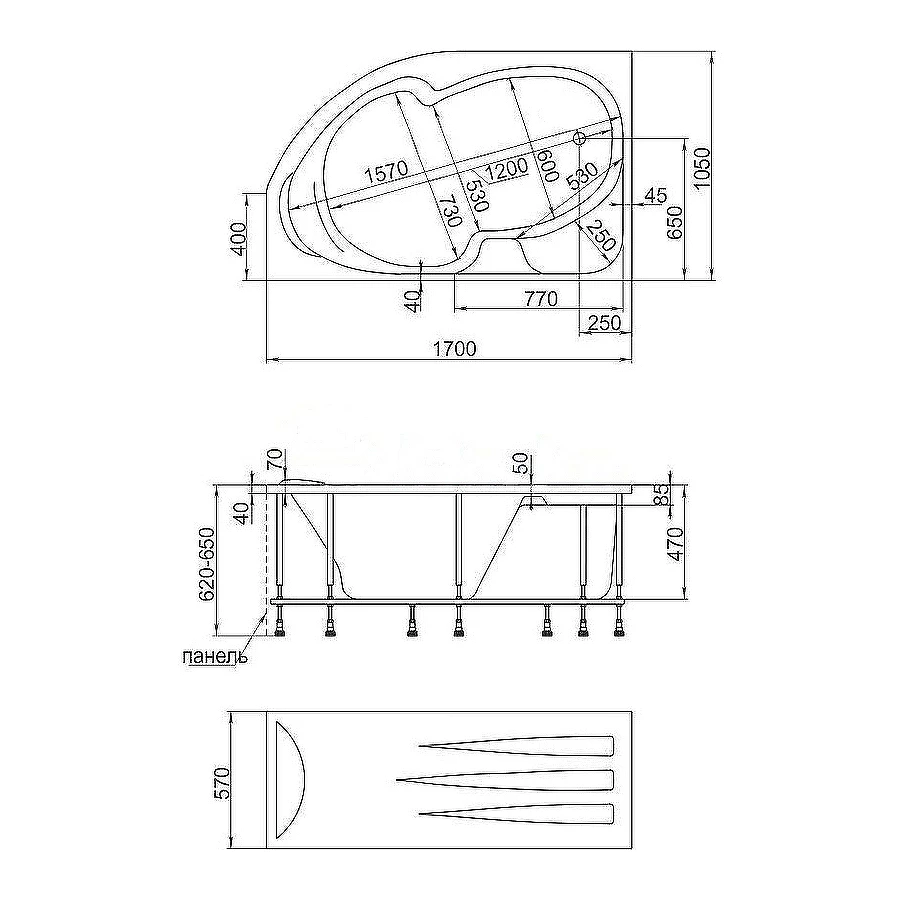 Акриловая ванна Creto Doris левая 14-170105L 170х105 см
