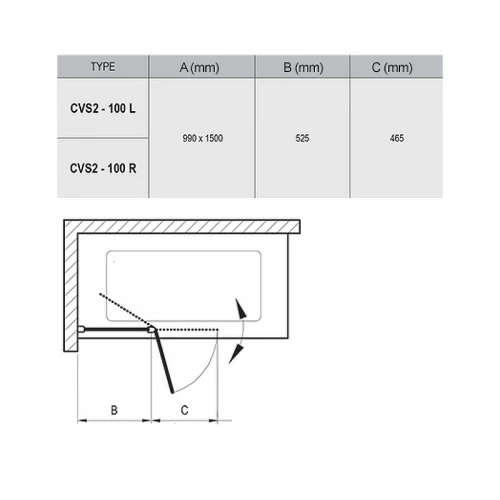 Шторка для ванны Ravak CVS2-100 R сатин транспарент 7QRA0U00Z1