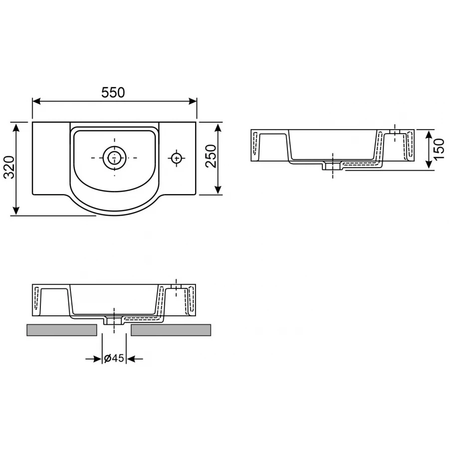 Подвесная/накладная раковина Wellsee WC Area 151809000 белый