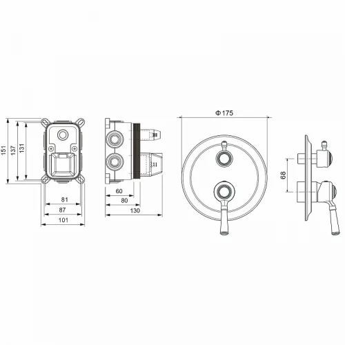 Смеситель для ванны Aquatek Классик 3 режима внешняя и скрытая часть матовый черный AQ1547MB