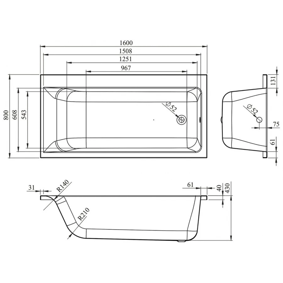 Акриловая ванна Lavinia Boho Catani S1-3712160R правая (комплект 2 в 1) 160x80 см