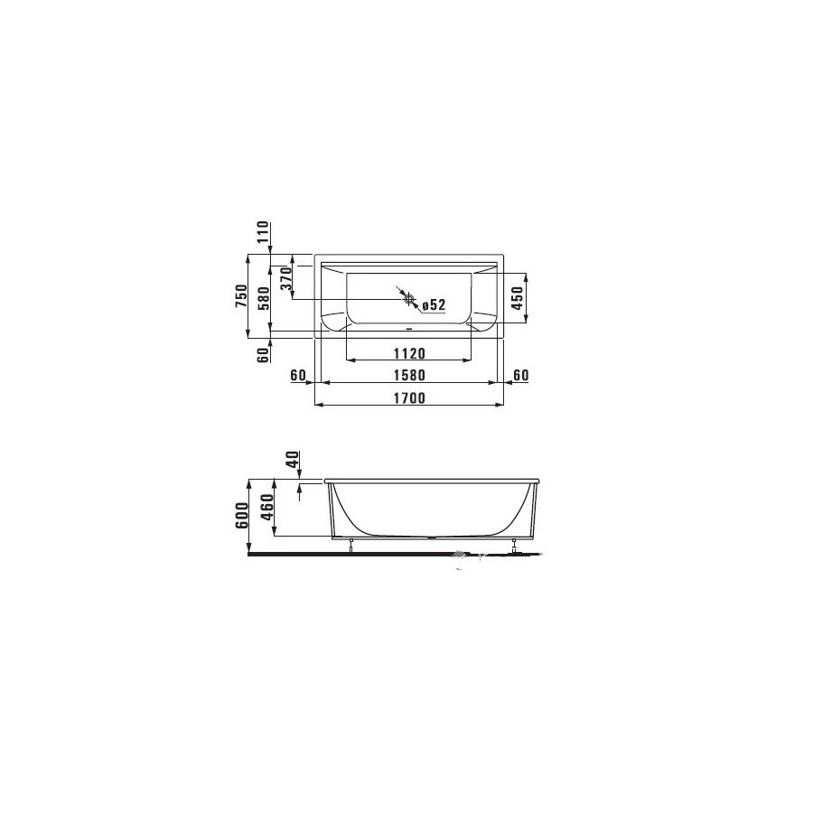 Акриловая ванна Laufen Form L 2.3067.6.000.000.1 170x75 см
