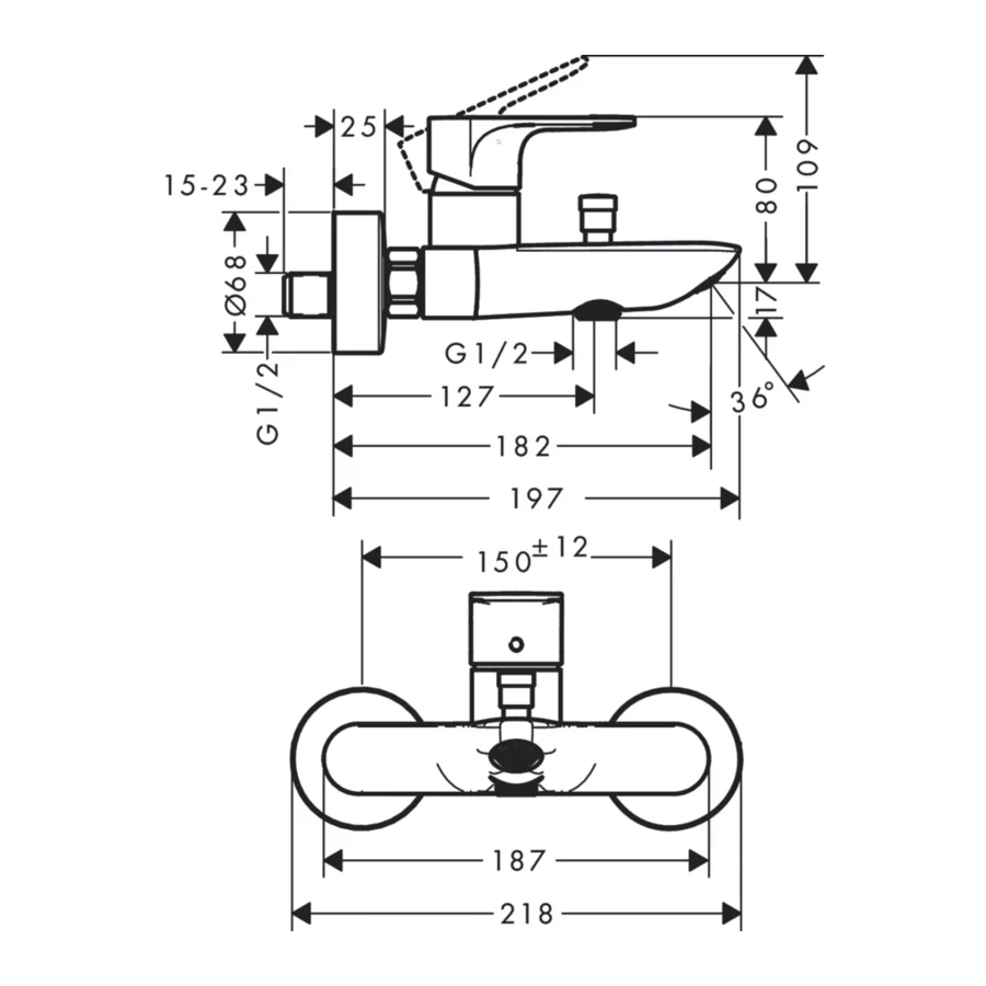 Смеситель для ванны Hansgrohe Rebris S керамический картридж хром 72440000
