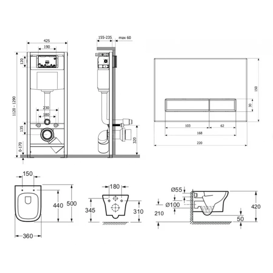 Унитаз Lavinia Boho Relfix Bristol Rimless 75110207 (комплект 6 в 1)