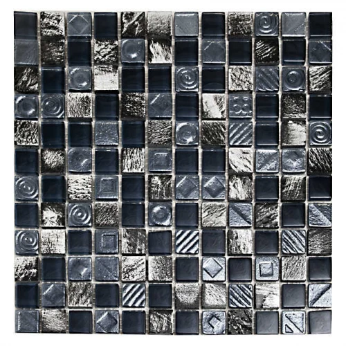 Мозаика Tonomosaic MMH12 из стекла и камня, серебристая, синяя 30*30 см